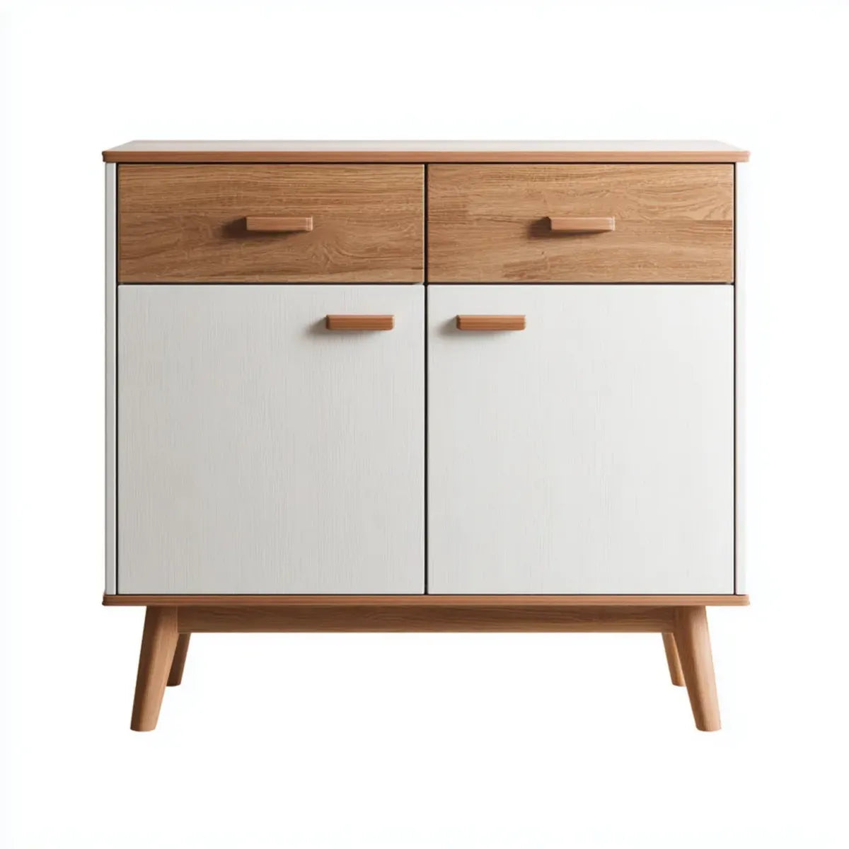 Wohnzimmerschrank mit 2 Türen und 2 Schubladen Weiß Eiche 100 x 40 x 100 cm MDF Eichenfurnier rechteckig
