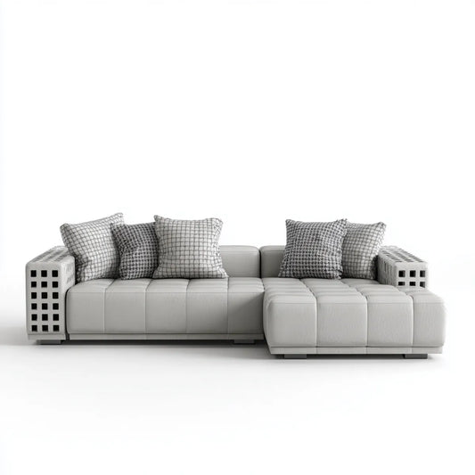 Ecksofa mit Recamiere Hellgrau 280 x 165 x 85 cm PU-Kunstleder rechteckig
