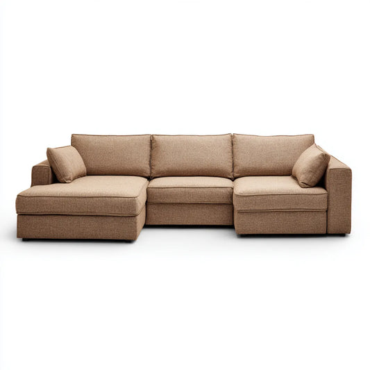 Ecksofa mit Recamiere links Beige 280 x 165 x 85 cm Polyester Schaumstoff L-Form