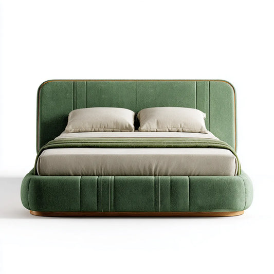 Polsterbett Doppelbett Grün 180 x 200 cm mit Polyester-Samtbezug und abgerundetem Kopfteil