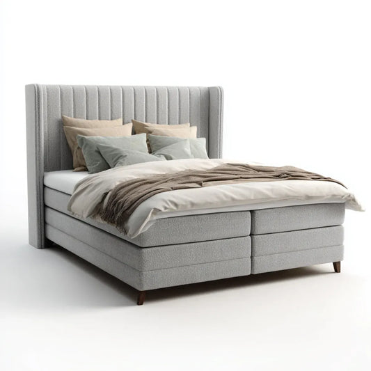 Boxspringbett Set Hellgrau 180 x 200 cm mit Polyesterbezug und gepolstertem Kopfteil rechteckig