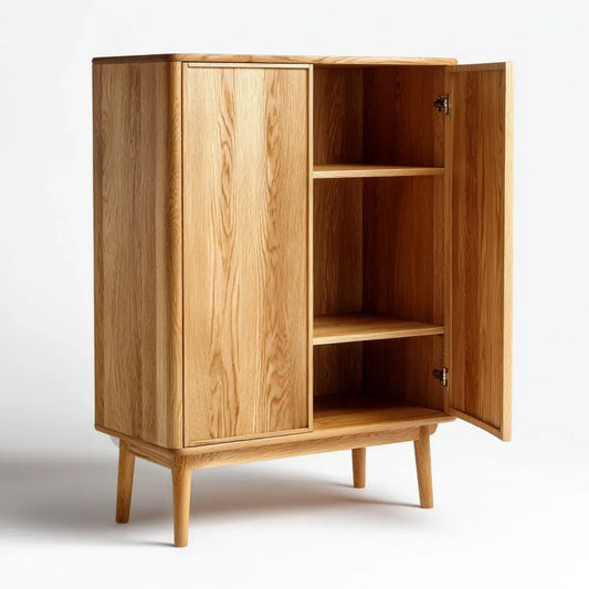 Wohnzimmerschrank Aufbewahrungsschrank aus massiver Eiche naturfarben rechteckig 90 x 45 x 150 cm