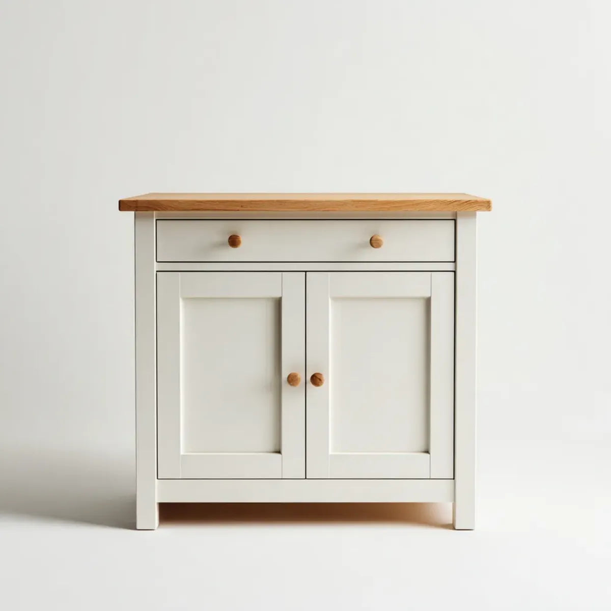 Kommode mit 2 Türen und Schublade Weiß Natur 80 x 40 x 85 cm MDF Gummibaumholz Rechteckig