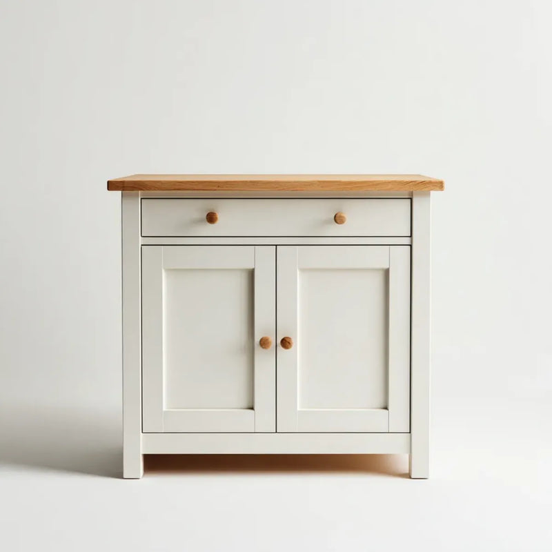 Kommode mit 2 Türen und Schublade Weiß Natur 80 x 40 x 85 cm MDF Gummibaumholz Rechteckig