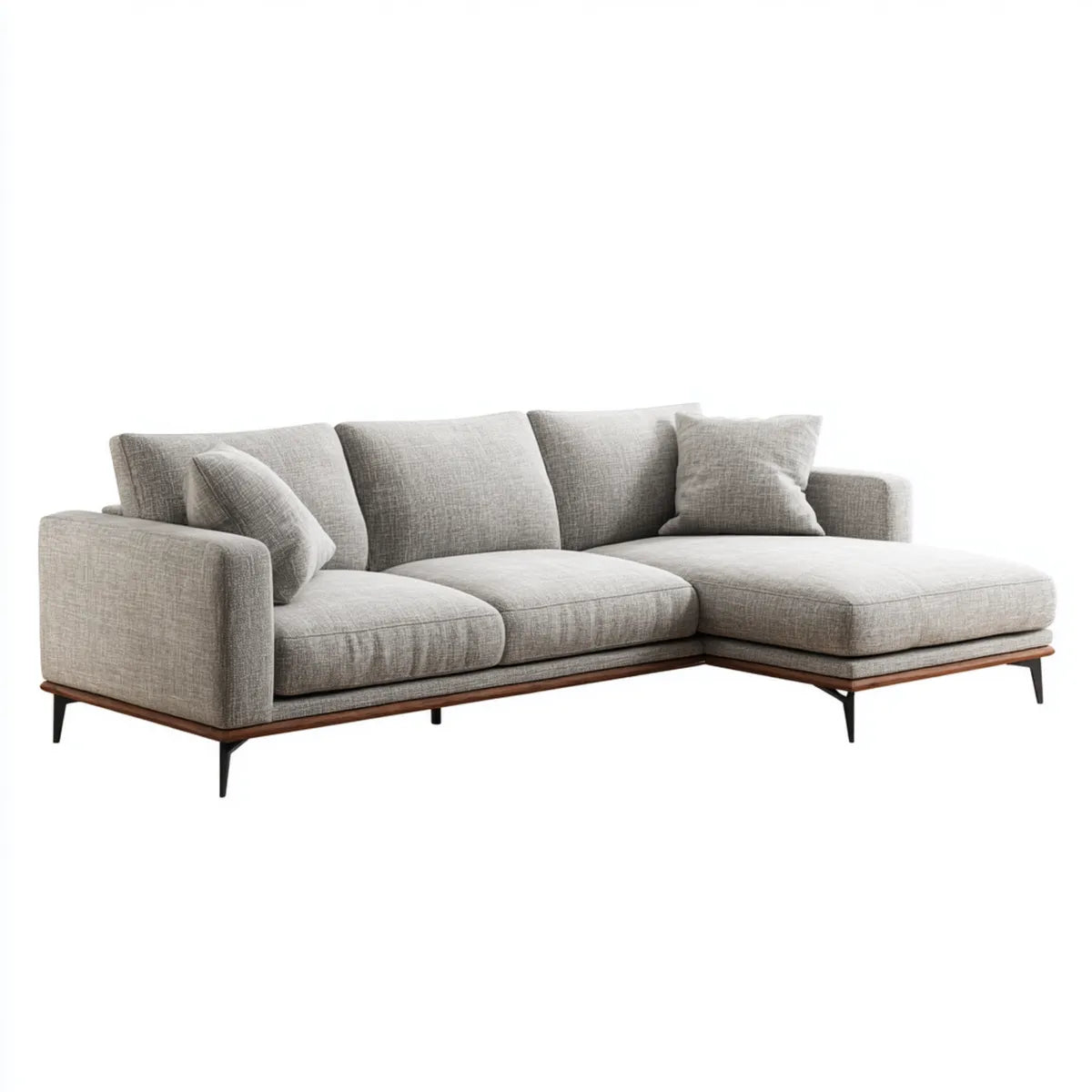 Ecksofa mit Recamiere rechts Hellgrau 260 x 160 x 85 cm Polyester Massivholz L-Form