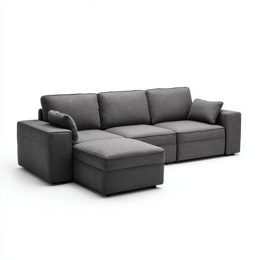 Ecksofa mit Recamiere Dunkelgrau 280 x 160 cm Polyester Schaumstoff Rechteckig
