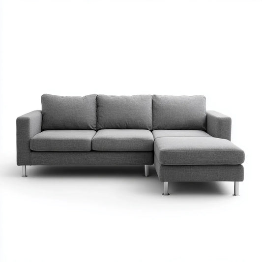 Ecksofa mit Recamiere Grau 230 x 150 x 85 cm Polyester Schaumstoff Rechteckig